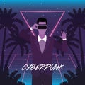 Cyber punk poster with man using virtual reality mask Royalty Free Stock Photo