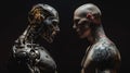 A Cyber Robot Man Tattoo Artist And A Common Man Tattoo Artist Facing Each Other Royalty Free Stock Photo