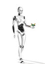 Cyber robot woman with a bird