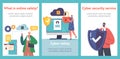 Cyber Safety Cartoon Banners. Computer Security, Internet Privacy, Data Protection, Virtual Network and Cloud Storage