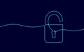 Cyber safety padlock one line art. Continuous line internet security lock information privacy network business concept