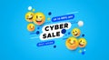 Cyber sale template 3d yellow smiley face banner