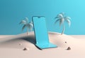 cyber sand up palm concept summer holiday phone mock sea creative. Generative AI.