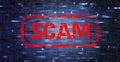 Cyber Scam Alert. Binary Code Background Illustrating Internet Fraud, Hacking Threats, and Data Vulnerabilities