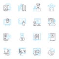 Cyber schooling linear icons set. Virtual, Online, Distance, E-learning, Remote, Digital, Web-based line vector and