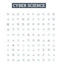 Cyber science vector line icons set. Cybernetics, Cybercrime, Cryptology, Cybersecurity, Robotics, Algorithms Royalty Free Stock Photo