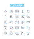 Cyber science vector line icons set. Cybernetics, Cybercrime, Cryptology, Cybersecurity, Robotics, Algorithms Royalty Free Stock Photo