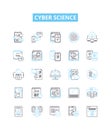 Cyber science vector line icons set. Cybernetics, Cybercrime, Cryptology, Cybersecurity, Robotics, Algorithms Royalty Free Stock Photo