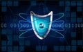 Cyber security antivirus concept with blue shield, futuristic li