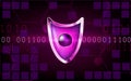 Cyber security antivirus concept with purple shield, futuristic