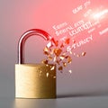 Cyber Security Breach - Broken Padlock and Data Leak Concept Royalty Free Stock Photo