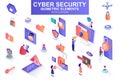 Cyber security bundle of isometric elements. Fingerprint scanner, padlock, password, firewall, data folder, electronic