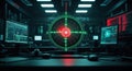 Cyber security command center with radar screen and computers for network monitoring Royalty Free Stock Photo