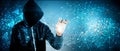 Cyber security, computer hacker with hoodie Royalty Free Stock Photo