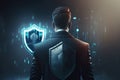 Cyber security concept with businessman protect data and privacy and data protection.