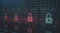 Cyber Security Concept with Digital Padlocks and Binary Code Data Background Royalty Free Stock Photo