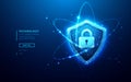 Cyber security concept. Digital shield icon with lock symbol glowing Royalty Free Stock Photo