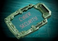 Cyber Security Concept. futuristic sci-fi communicator with transparent screen Royalty Free Stock Photo