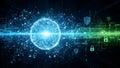 Cyber security concept with glowing sphere and protection icons Royalty Free Stock Photo