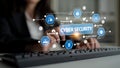 Cyber Security Concept with Icons and Graphics Displayed Above a Keyboard, Illustrating Protection, Detection, and Royalty Free Stock Photo