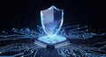 Cyber Security Concept Illustration Shiny Shield Protecting Electronic Circuit Board Royalty Free Stock Photo