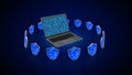 Laptop with Digital Shields and Binary Code for Cyber Security and Data Protection Concept Royalty Free Stock Photo