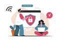 Cyber security concept isolated. Password protection personal data, identification. People scene in flat cartoon design. Vector