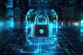 Cyber security concept. Lock on circuit board. 3d rendering, Cyber security concept hologram by a picture on background with Royalty Free Stock Photo