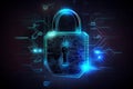 Cyber security concept. Lock symbol and protection of private information and data, Firewall from hacker attack generative AI Royalty Free Stock Photo