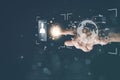 Cyber security concept, login, fingerprint scanner access to personal communication devices, Access the internet, connect to