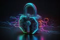 cyber security concept neon padlock with intercom