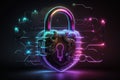 cyber security concept neon padlock with intercom