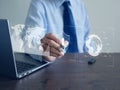 Cyber security concept. Online or internet protection. A stylus touches secured access for data of users or customers. Digital