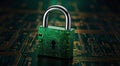 Cyber security concept. Padlock on circuit board background 3D rendering Royalty Free Stock Photo