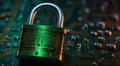 Cyber security concept. Padlock on circuit board background 3D rendering Royalty Free Stock Photo