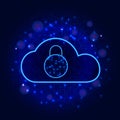 Cyber security concept. Secure cloud data storage technology design with padlock on abstract blue background. Privacy information Royalty Free Stock Photo
