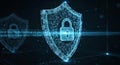 Cyber security concept with shield and lock Royalty Free Stock Photo