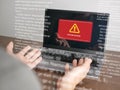 Cyber security concept. System hacked warning alerts on a computer notebook screen. Cybercrime, virus, online hacking, cyber Royalty Free Stock Photo