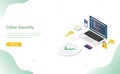 Cyber security concept with team people and secure code programmer with modern flat style and isometric design for website
