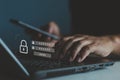 Cyber security concept, user typing login and password, information security and encryption
