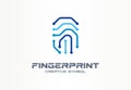 Cyber security creative symbol concept. Digital lock, thumb fingerprint, biometric access control abstract business logo