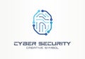 Cyber security creative symbol concept. Digital lock, thumb fingerprint, id access control abstract business logo