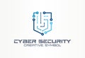 Cyber security creative symbol technology concept. Smart digital shield in abstract business logo. Circuit board