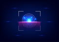 Cyber security and cyber crime concept. Scanning electronic thumb fingerprint on futuristic technology abstract background.