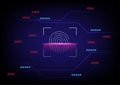 Cyber security and cyber crime concept. Scanning electronic thumb fingerprint on futuristic technology abstract background.