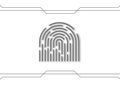 Cyber security and cyber crime concept. Scanning electronic thumb fingerprint on futuristic technology abstract on white