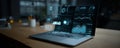 Cyber security data analytics digital dashboard futuristic interface laptop technology network monitoring dark office glow cyber Royalty Free Stock Photo