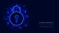 Cyber security and data privacy protection concept with padlock icon on abstract blue polygonal background. Royalty Free Stock Photo
