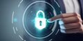 Cyber security data privacy protection, user touching secure access button. Generative AI Royalty Free Stock Photo