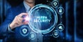 Cyber security data protection business technology privacy concept. Young businessman select the icon Hippa Security on the